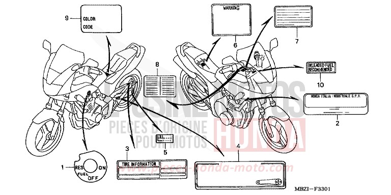 WARNETIKETT (CB600F22) von Hornet S FORCE SILVER METALLIC (NH411) von 2002